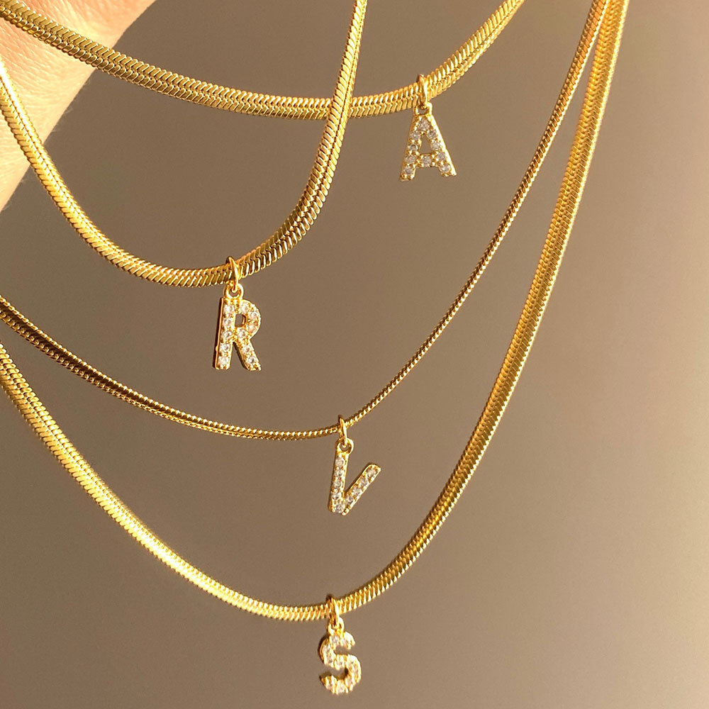 Charm Necklace Dainty - Stainless Steel CZ Zircon Initial Letter