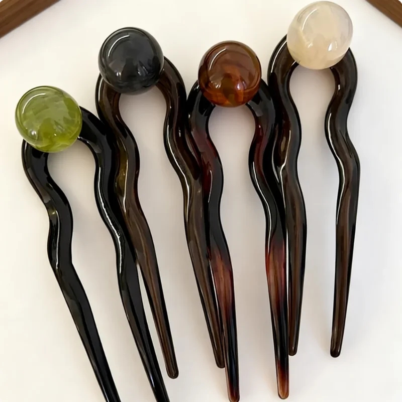 Hair Fork Stick - Fashion Colored Pearl U-Shaped Hair Sticks