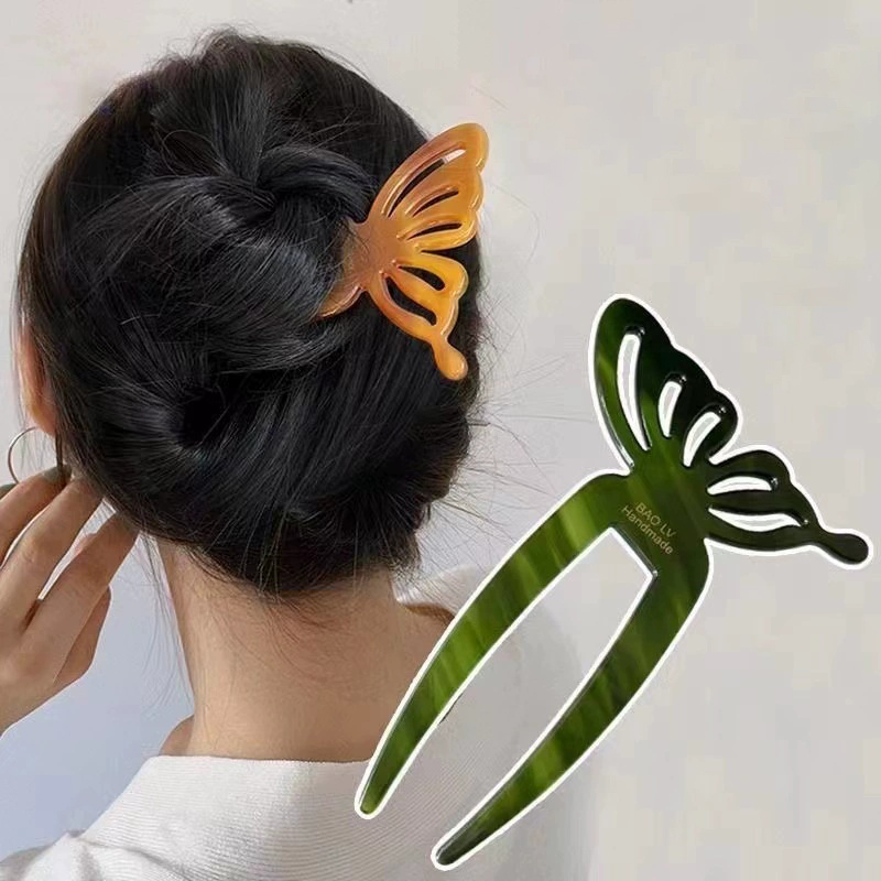 Hair Fork Stick - Elegant Acetic Acid Butterfly U-Shaped Hair