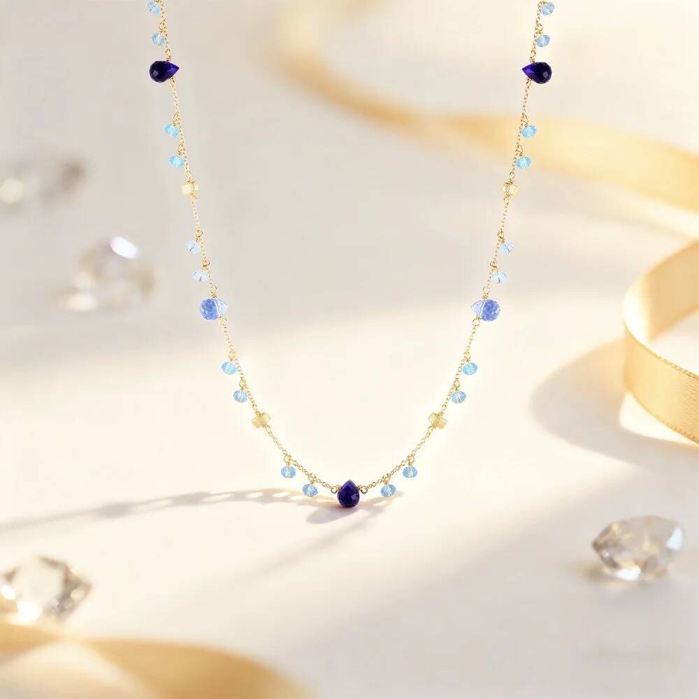 925 Silver 18K Gold Blue Cryst - Charm Necklace Dainty recension och pris