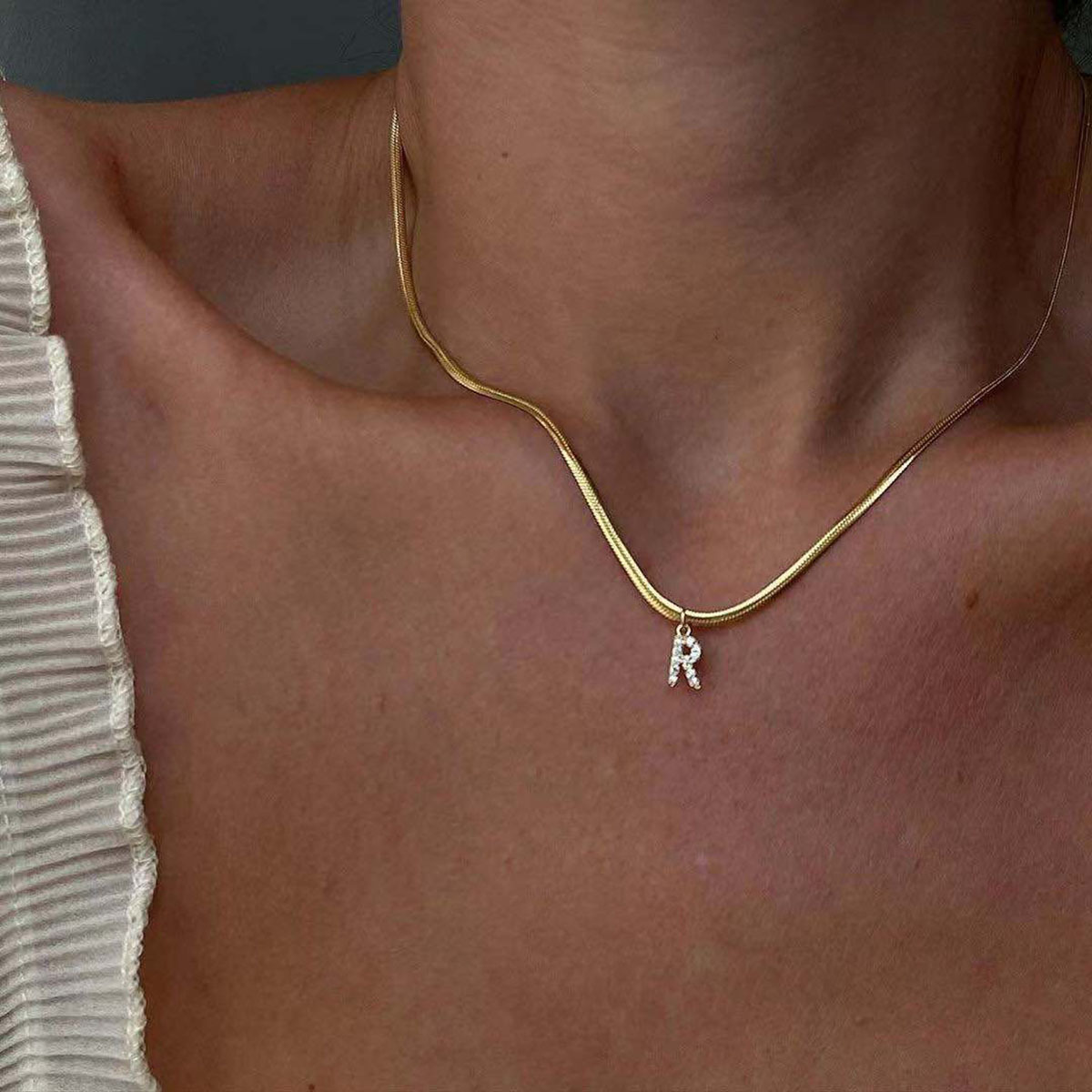 Stainless Steel CZ Zircon Init - Charm Necklace Dainty recension och pris