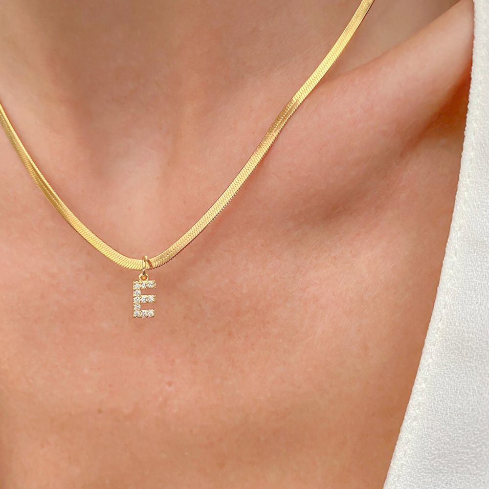 Stainless Steel CZ Zircon Init - Charm Necklace Dainty recension och pris