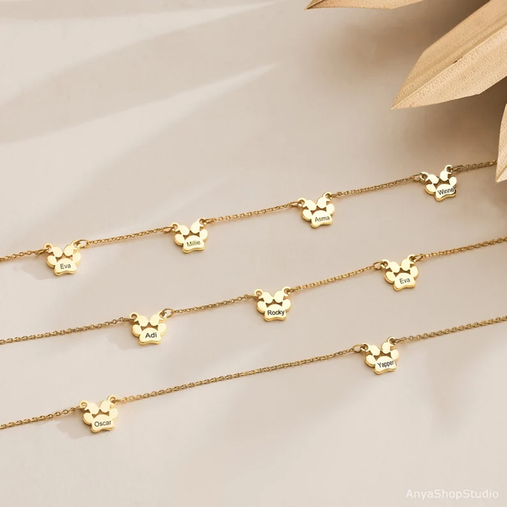 Custom Pet Paw Print Name Neck - Charm Necklace Dainty recension och pris