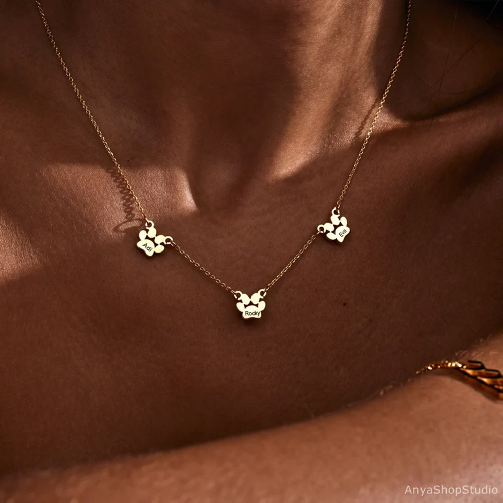 Custom Pet Paw Print Name Neck - Charm Necklace Dainty recension och pris